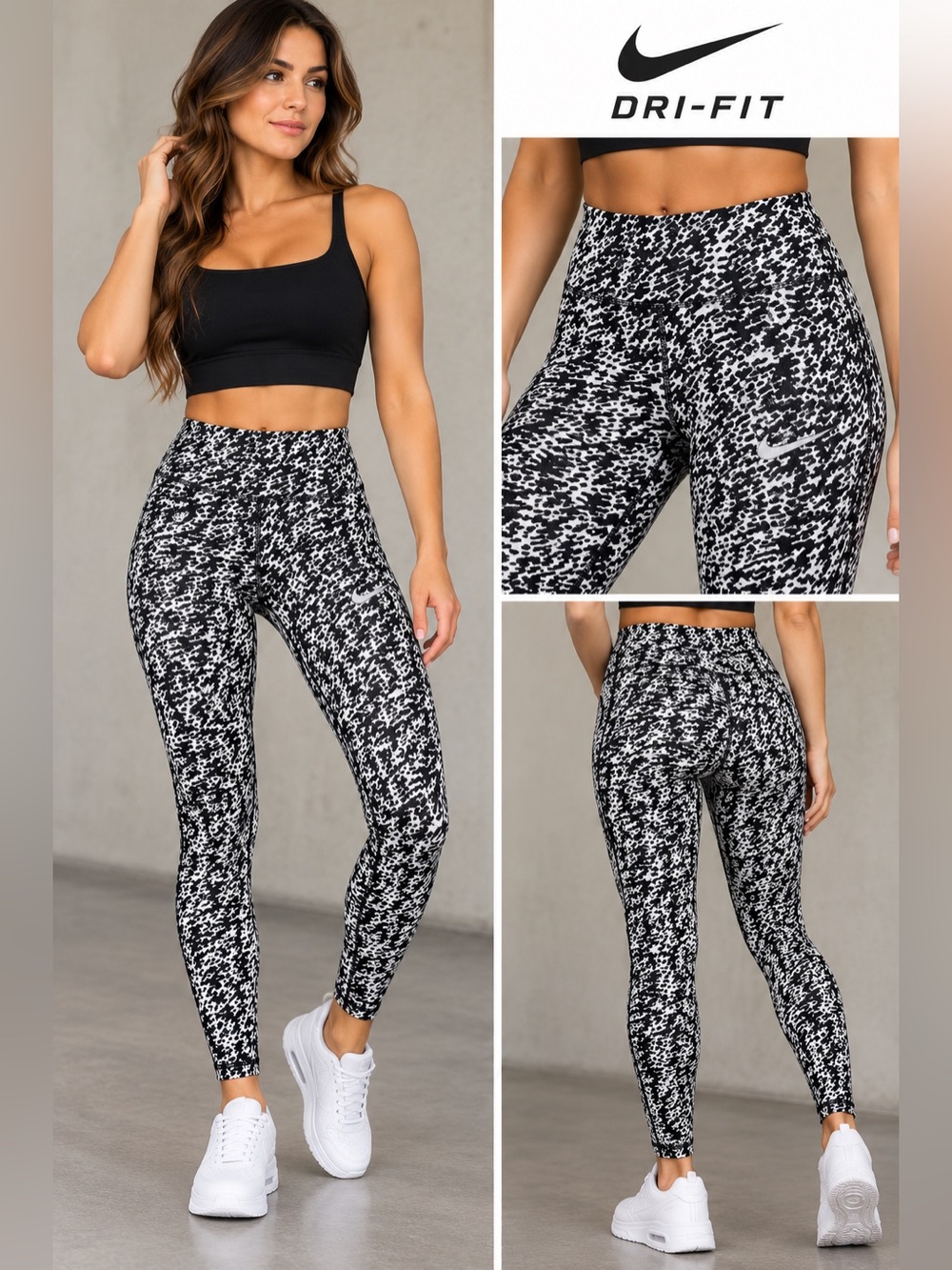 Nike Black & White Dotted Print High-Waist Leggings